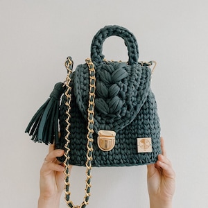 Dark Green Crochet Summer Shoulder Bag and Backpack