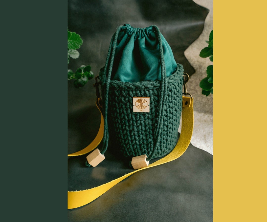 Bucket Crochet Bag, Drawstring Bucket Bag, Bucket Tote Bag, Bucket