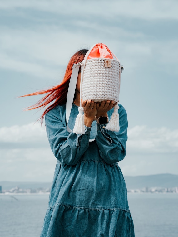 Bucket Crochet Bag Drawstring Bucket Bag Bucket Tote Bag Bucket