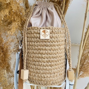 Bucket Jute Crochet  Bag, Drawstring Bucket Bag, Bucket Tote Bag, Bucket Purse, Crossbody Bucket Bag, Bucket Bag Leather, Coach Bag