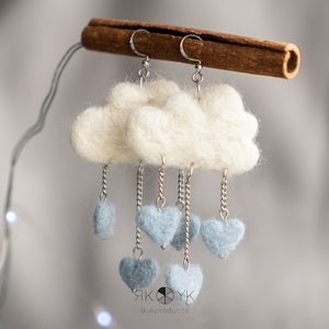 Cloud Earrings Dangle, Felt Rain Earrings,Weather Funny bulky felt Earrings, Sky Jewelry, Pastel Kawaii Raindrop Jewelry, Quirky earring