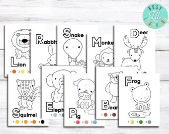 Animal Coloring by Number Pages, Animal Printable, Animal Games, Printable Coloring Sheets, Toddler Educational Printable, Digital Download