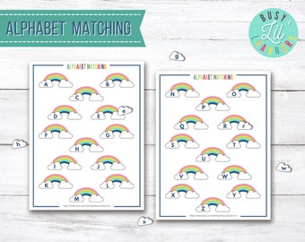Imprimible de coincidencia de alfabetos, mayúsculas y minúsculas, arco iris, educación en el hogar, preescolar, actividad de jardín de infantes, carpeta ocupada, juego de aprendizaje