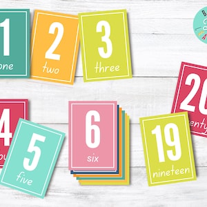 1-20 Number Flashcards, Colorful Number Flashcards, Learn to Count Printable, Busy Binder Activity, Toddler Learning, Homeschool, Digital