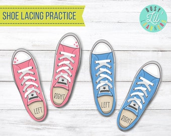 Shoe Lacing Cards,Printable, Shoe Tying Practice, Fine Motor Skills, Toddler Life Skills, Homeschool,Preschool,Kindergarten,Busy Binder
