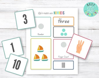 Number Matching, Numbers 1-10 Activity, Preschool Math Printable, Busy Binder Game, Learn to Count for Toddlers, Number Recognition Download
