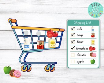 Supermarket Shopping Game, Pretend Shopping, Life Skills Activity, Busy Book Activity Sheet, Educational Printable for toddlers, Digital