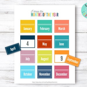 Mesi dell&#39;anno stampabili, Attività Circle Time, Abilità di vita, Scuola domiciliare, Scuola dell&#39;infanzia, Asilo, Raccoglitore occupato, Gioco del calendario educativo