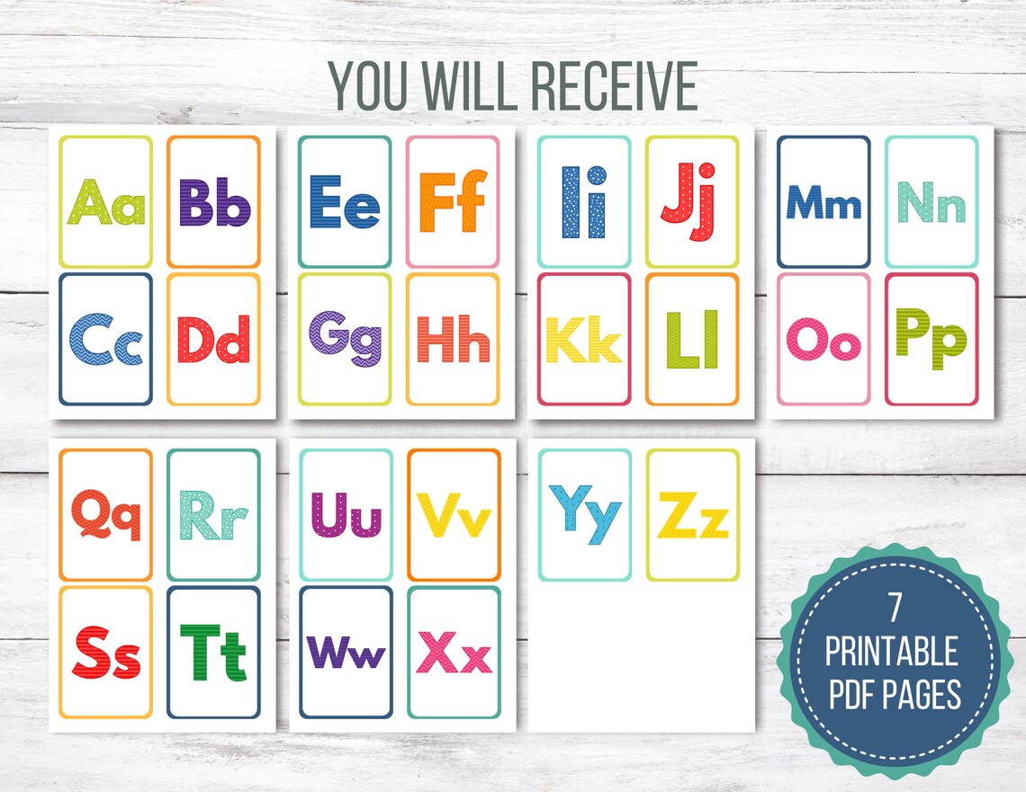 Alphabet Printable Flash Cards Uppercase and Lowercase ABC Etsy Canada