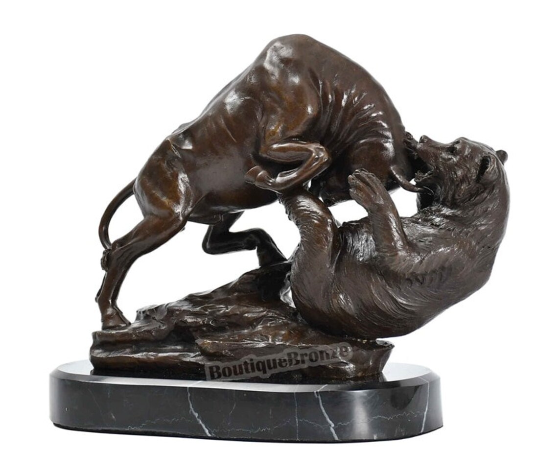 Bronze Statue Wall Street Charging Bull and Bear VS Fighting Etsy