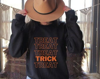 trick or treat Halloween sweatshirt, Happy Halloween Shirt, Halloween Party top, cute Trick or Treat sweater, halloween crewneck sweatshirt