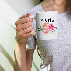 Ceramic Mama mug cute flowers, print on both sides. Mama flower coffee mug, gift for new mom, baby shower, Mothers day, love mug, mom life