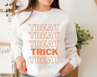 trick or treat Halloween sweatshirt, cute Trick or Treat sweater, Happy Halloween Shirt, Halloween Party top, halloween crewneck sweatshirt