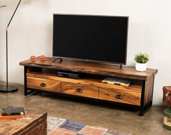 Walnut Wood TV Unit & Console, Modern and Unique Design Decor, Rectangular Cabinet with Drawers, Media Console and TV Storage Models