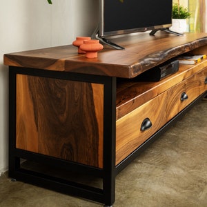 Walnut Wood TV Unit & Console, Modern and Unique Design Decor, Rectangular Cabinet with Drawers, Media Console and TV Storage Models