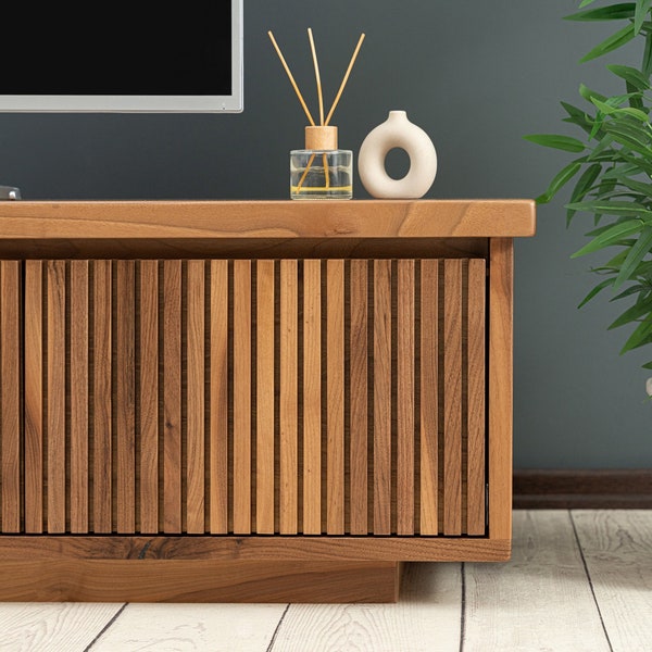 Walnut Wood TV Unit & Console, Modern and Unique Design Decor, Rectangular Cabinet with Drawers, Media Console and TV Storage Models