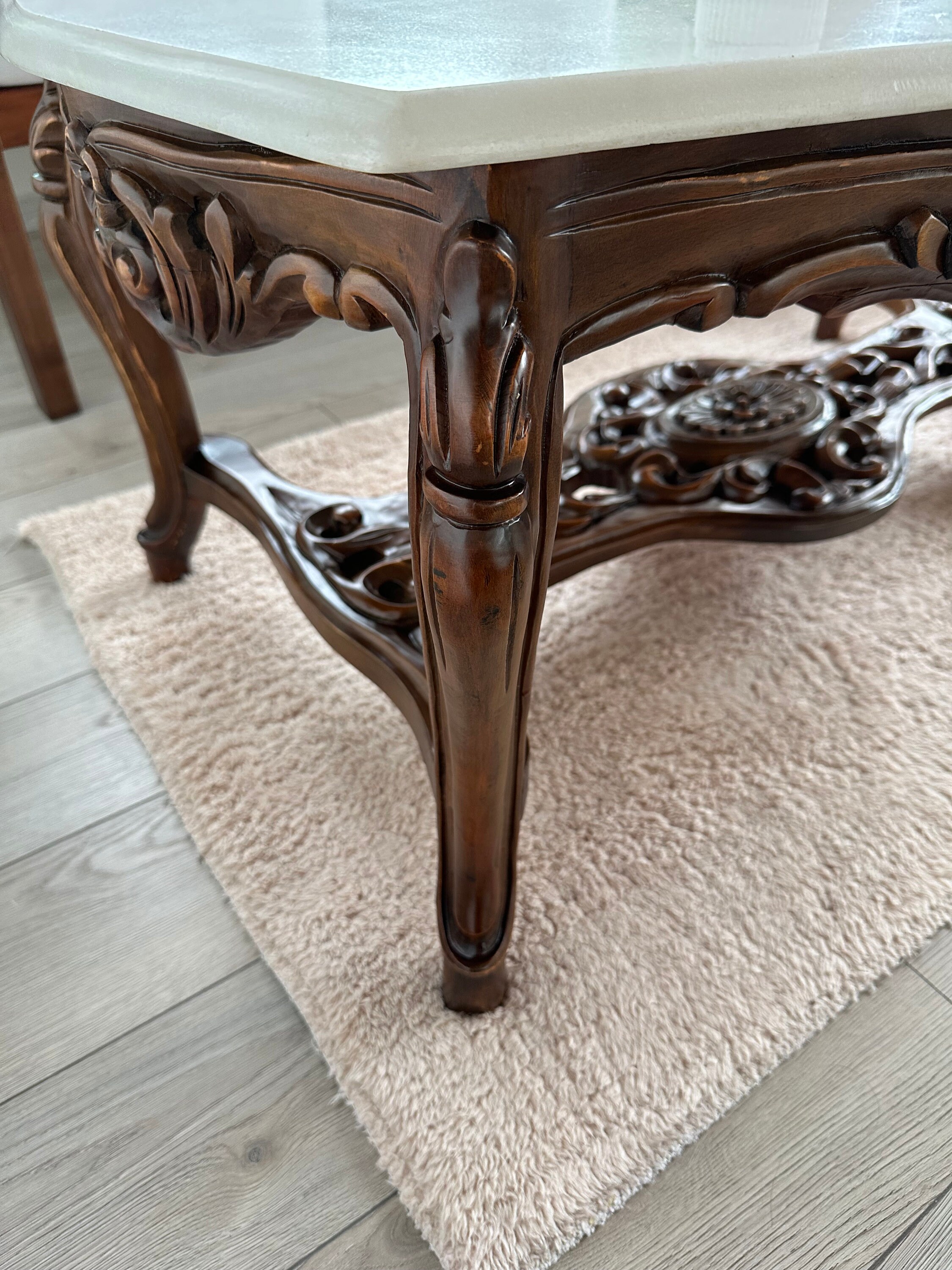 Vintage Style Marble Coffee Table, Wooden and Marble Mini