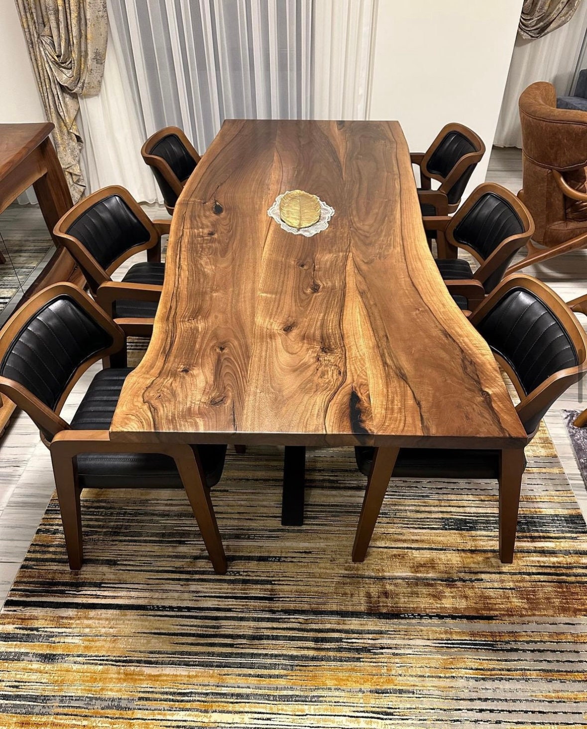 Walnut Dining Table, Large Wooden Industrial Table, Modern and