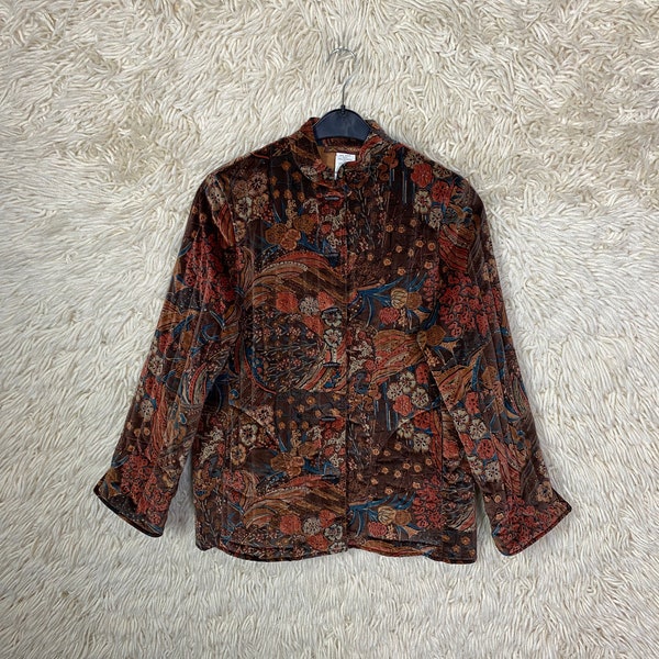 Vintage Jacket Women’s Size S - L Velvet Floral Samtjacke Boho 70s crazy Pattern Steppjacke