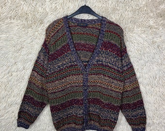 Vintage Cardigan Size S - L (48) Strickjacke Jacket Crazy Pattern Cosby Knitwear structure knit Jumper 80s 90s