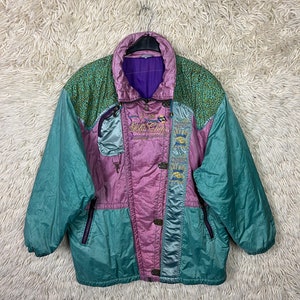 Vintage Ski Jacket Jacket Size M - XL (42/44) Lined Parka Coat Shiny Embroidery 80s 90s