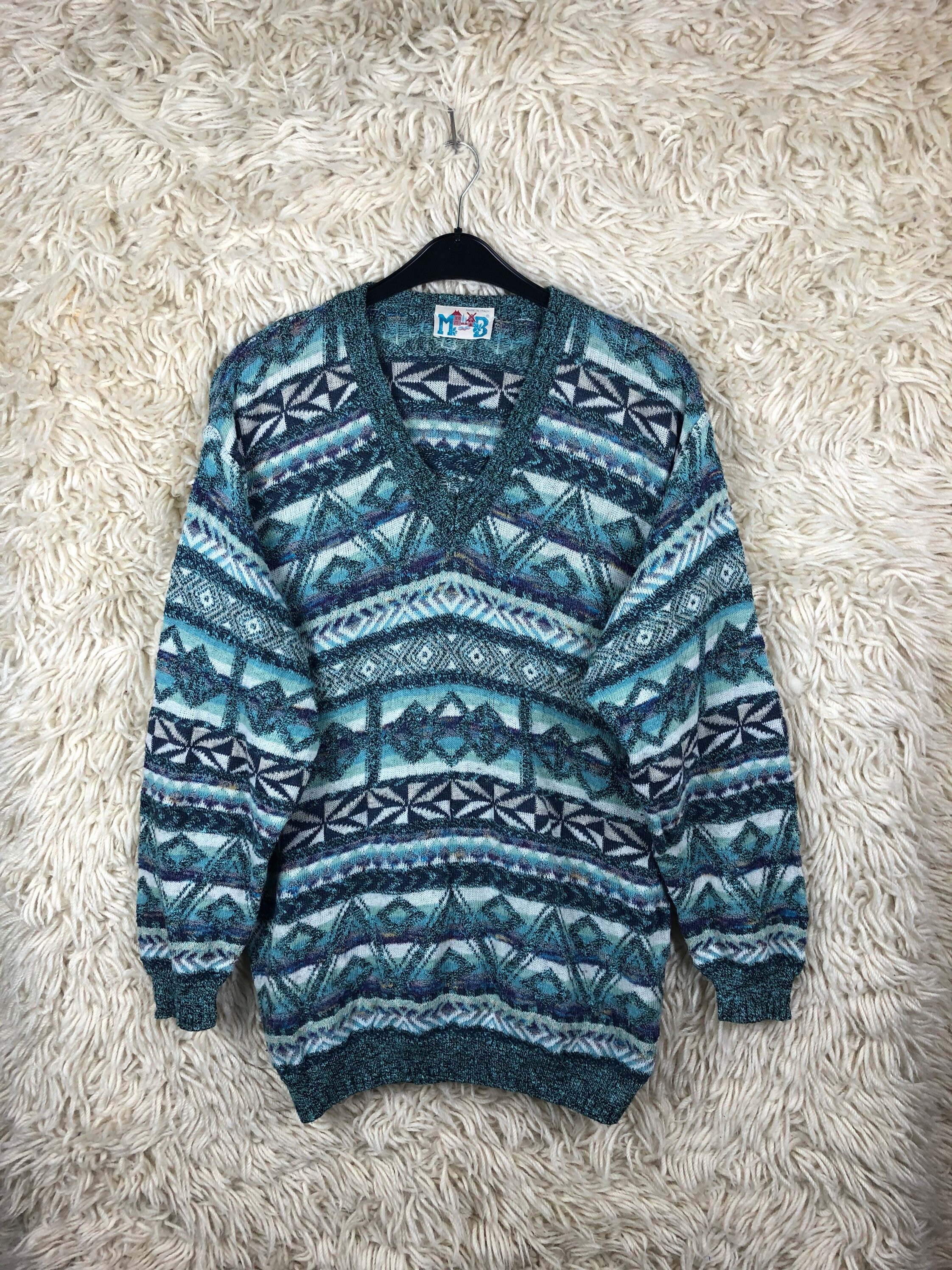 UK古着 レトロビンテージ【アラン模様】クレイジーパターンフィッシャーマンニット UK古着 レトロビンテージアラン模様クレイジーパターン