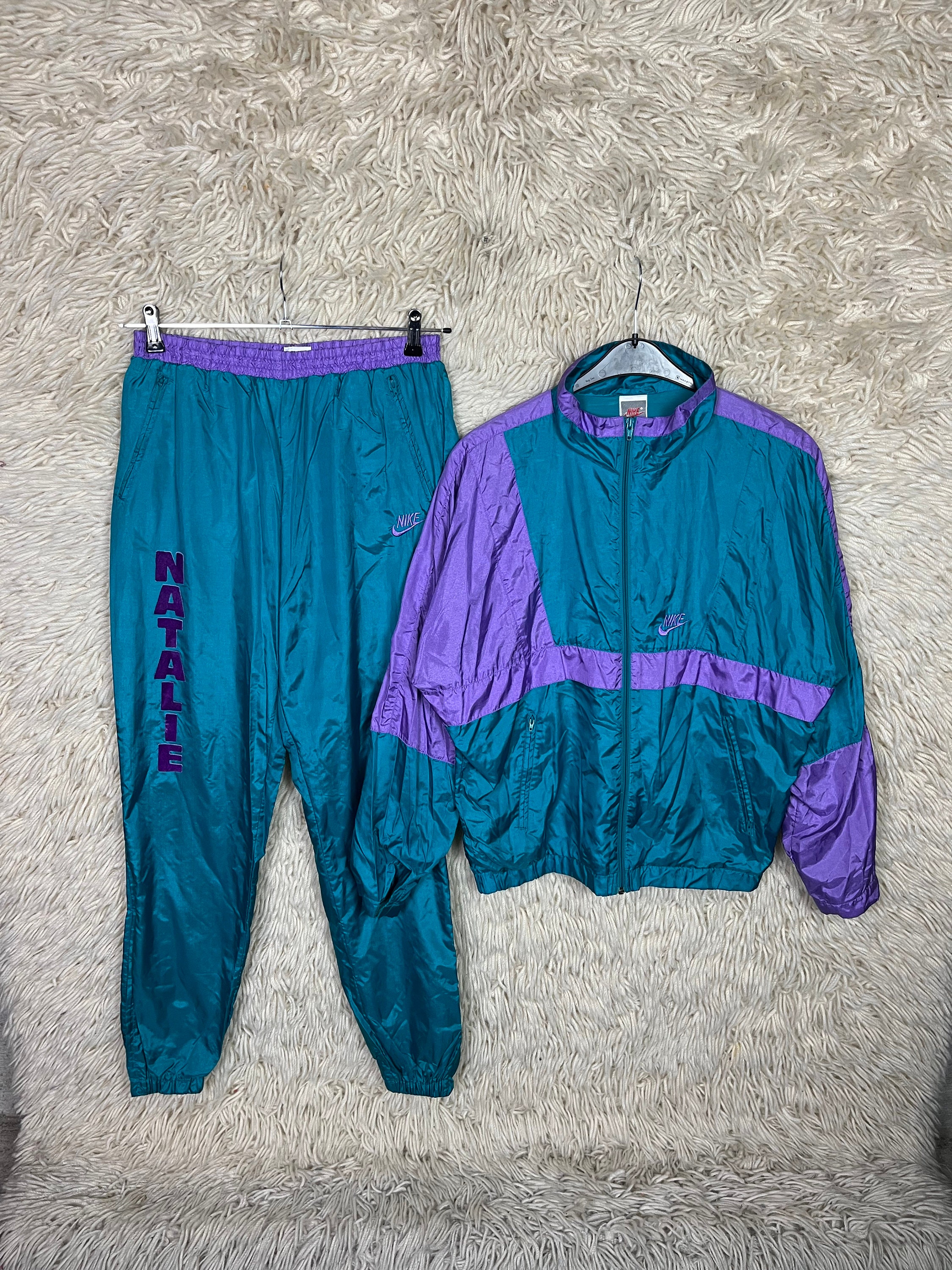 Purple 80s Nike Track Suit, Vintage Retro Track Pants, Ladies Track Jacket,  Vintage Men's Shell Jacket, Streetwear Sportswear Size L 