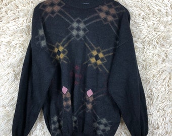 Vintage sweater jumper knit wear crazy pattern 80s 90s Size M-XL