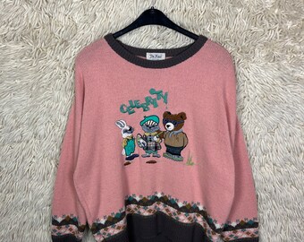 Vintage Sweater Size M - XL Embroidery Knitted Sweater comic cute jumper knit wear 80s 90s