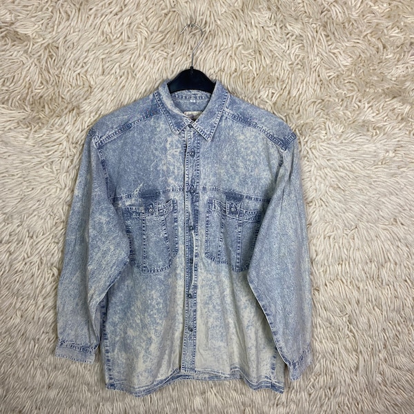 Vintage Denim Shirt Size M Shirt Denim Stonewashed Denim Shirt Long Sleeves 80s 90s