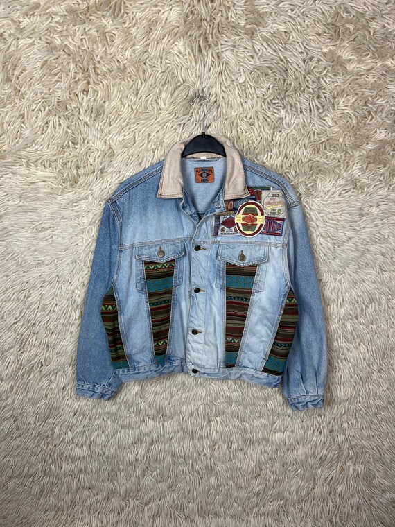 Vintage Patchwork Navajo Size M - L Denim Jacket Denimjacket  