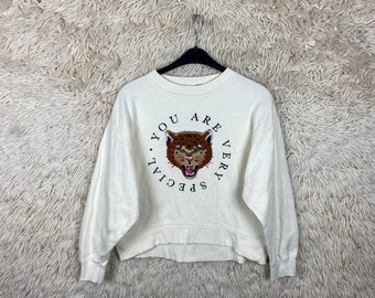 Vintage Size S - M Sweatshirt Sweater Sweater Embroidery Sequins Animal Print Leopard 80s 90s
