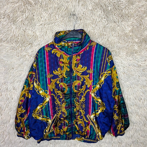 Vintage Jacket Size M - XL Versace Style Baroque Light Bomber Bomber Jacket Shiny 80s 90s