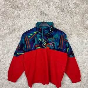 Vintage 80's SOS Sportswear Wool Blend Pullover Ski Sweater XS Red Black  Yellow