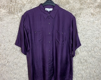Vintage Ailk Shirt Size M - XL ( 41/42 ) Shortsleeved Hemd Purple 80s 90s Blouse