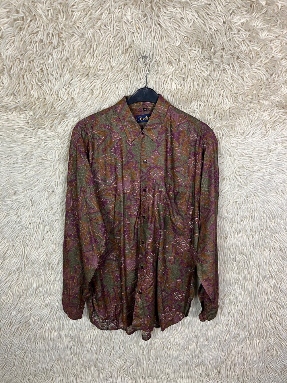 Vintage Shirt Shirt Size M - Xl Ethno Crazy Pattern Shirt Long Sleeve Shirt Long Sleeves 70S 80S 90S Livingtee
