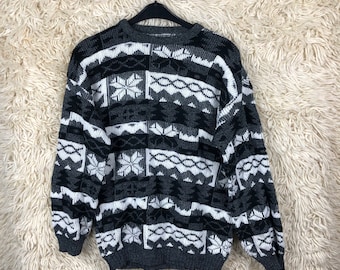 Vintage Crazy Pattern Sweater Jumper Cosby Norwegian Knit knit wear 80s 90s Size S-L