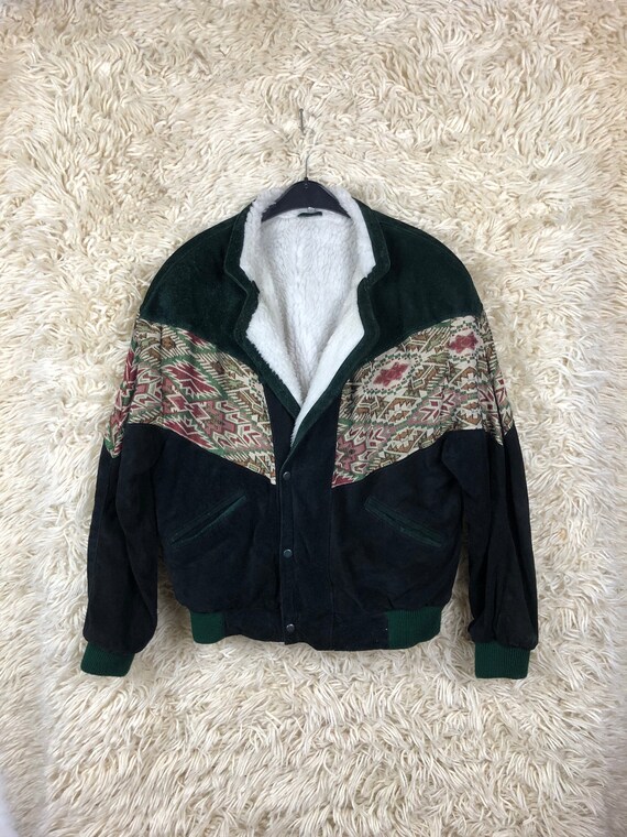 Vintage Navajo Aztec Suede Wool Bomber Jacket Bomb