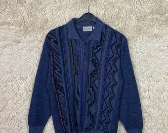 Vintage Pullover Polo Size M - L Crazy Pattern knit jumper knitwear 80s 90s