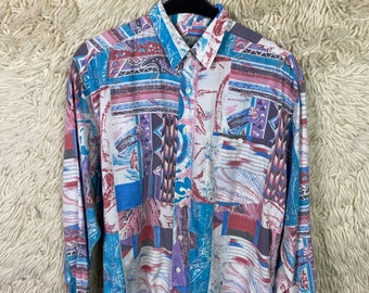 Vintage Shirt Size S - L Crazy Pattern Aztec Cotton Shirt Longsleeved 80s 90s