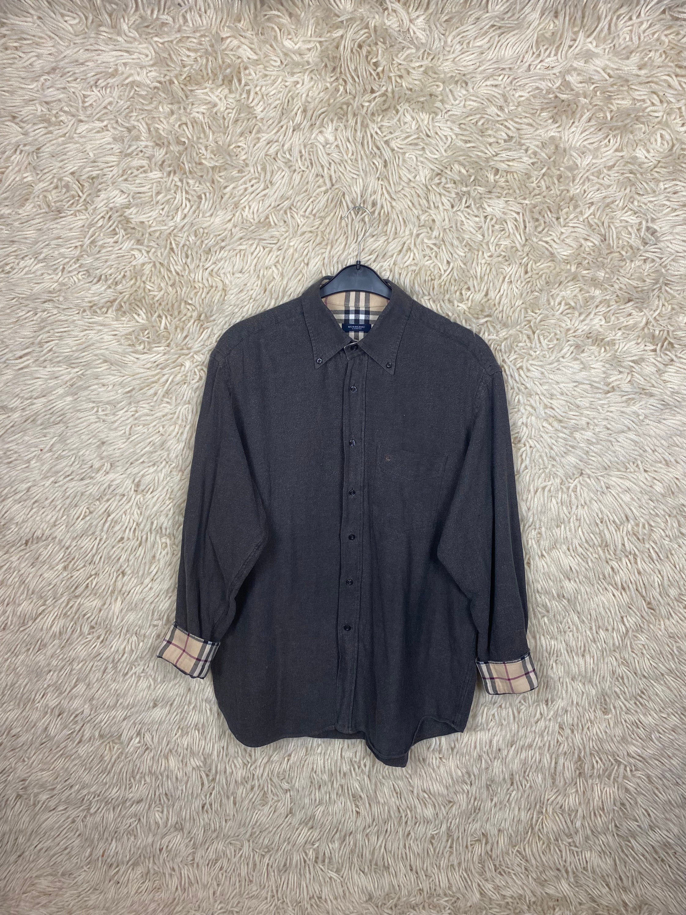 Burberry London Nova Blue Check Button Up Long Sleeve Shirt Size L Men
