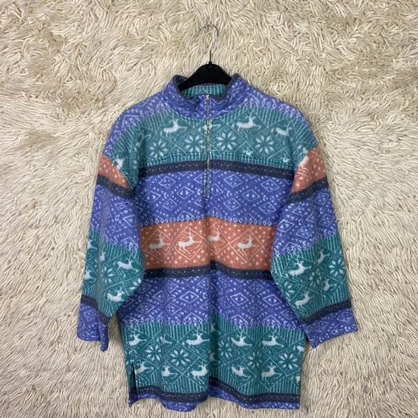 Vintage Fleece Sweater Sweatshirt Pullover Size S - L Crazy Pattern 80s 90s