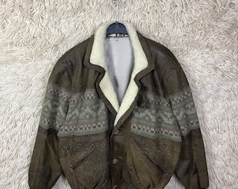 Vintage Navajo Bomber Chaqueta Navajo Chaqueta Tamaño S - M (52) Bomber Chaqueta de Cuero Chaqueta Azteca Ante Lana Chaqueta de Cuero 80s 90s