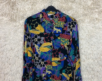 Vintage Shirt Blouse Size M - L Longsleeved Long Sleeves Hemd Crazy Pattern Bluse 80s 90s