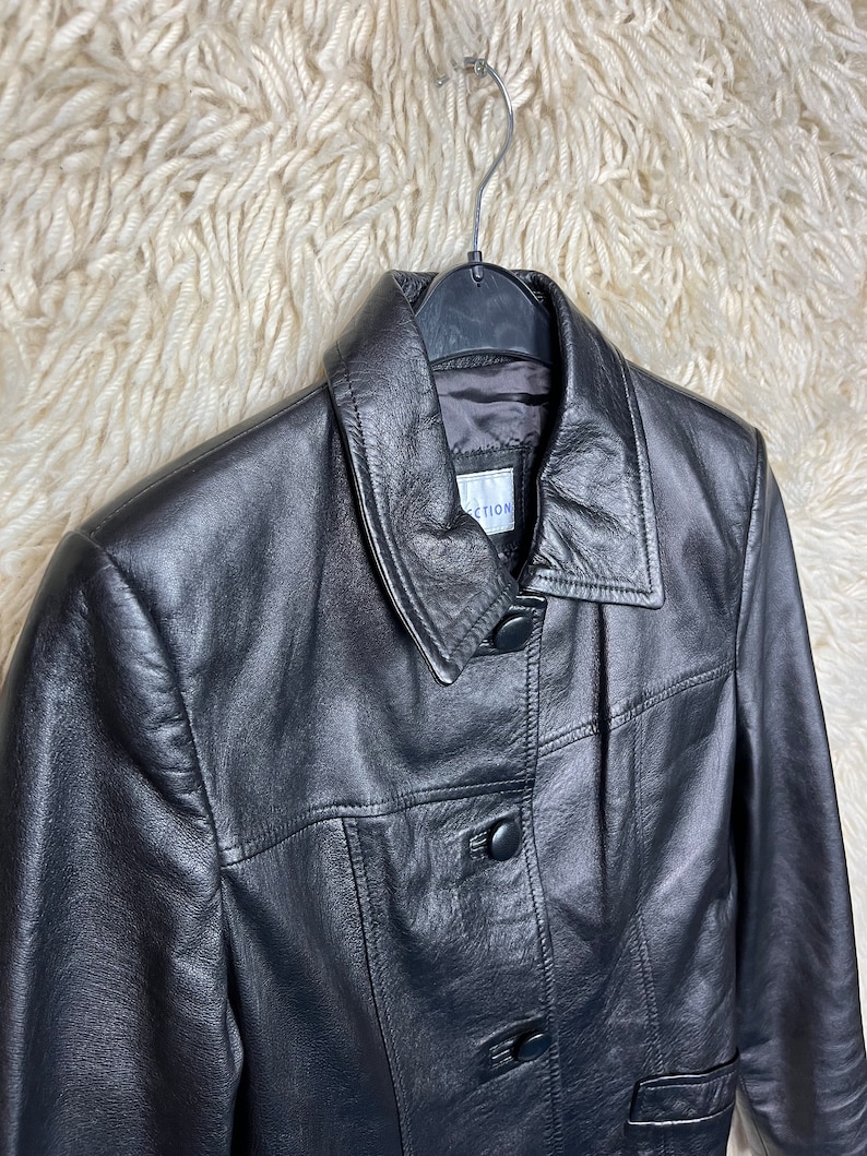 Vintage Leatherjacket Mujer Tamaño S M 38 Chaqueta de cuero chaqueta de cuero 80s 90s imagen 4