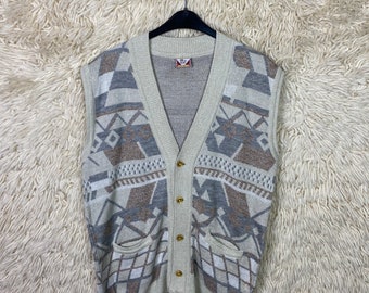 Vintage Pollunder Vest Cardigan Size S - XL Crazy Pattern Strickjacke Oversize 80s 90s