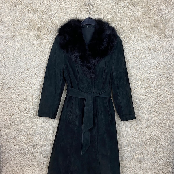 Vintage Leathercoat Leather Coat Mantel Size M - L Langer Ledermantel Fellkragen fur 80s 90s