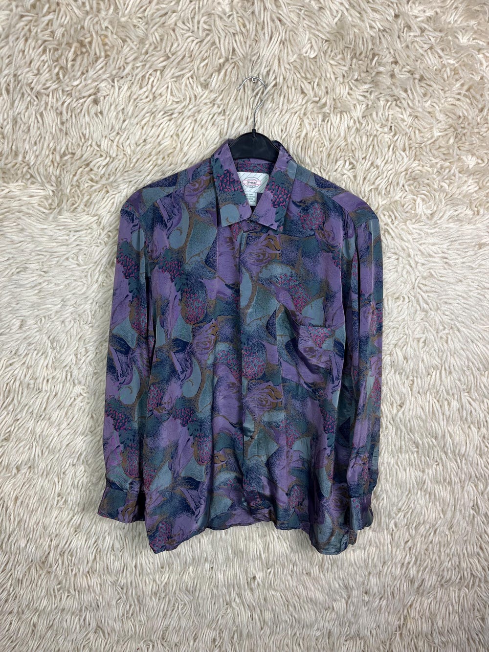 Vintage Silk Shirt Blouse Size M - L Crazy Pattern Silk Shirt Long Sleeves Long Sleeved 80S 90So Livingtee