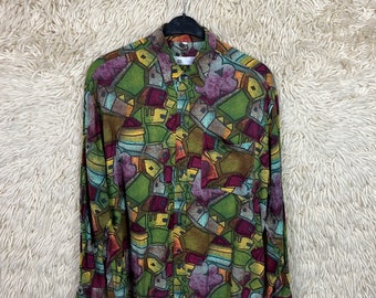 Vintage Crazy Pattern Shirt Size M - XL (43/44) Shirt Long Sleeves longShirt Silkshirt 80s 90s