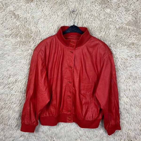 Veste en cuir vintage Taille S - M Veste Blouson en cuir rouge Bomber Jacket Veste 80s 90s